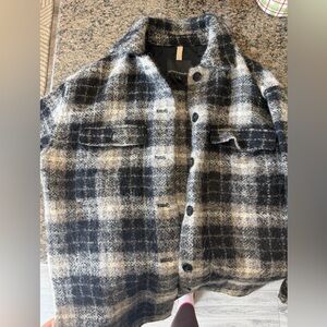 Banana Republic Charcoal and Cream Checkered Jacket